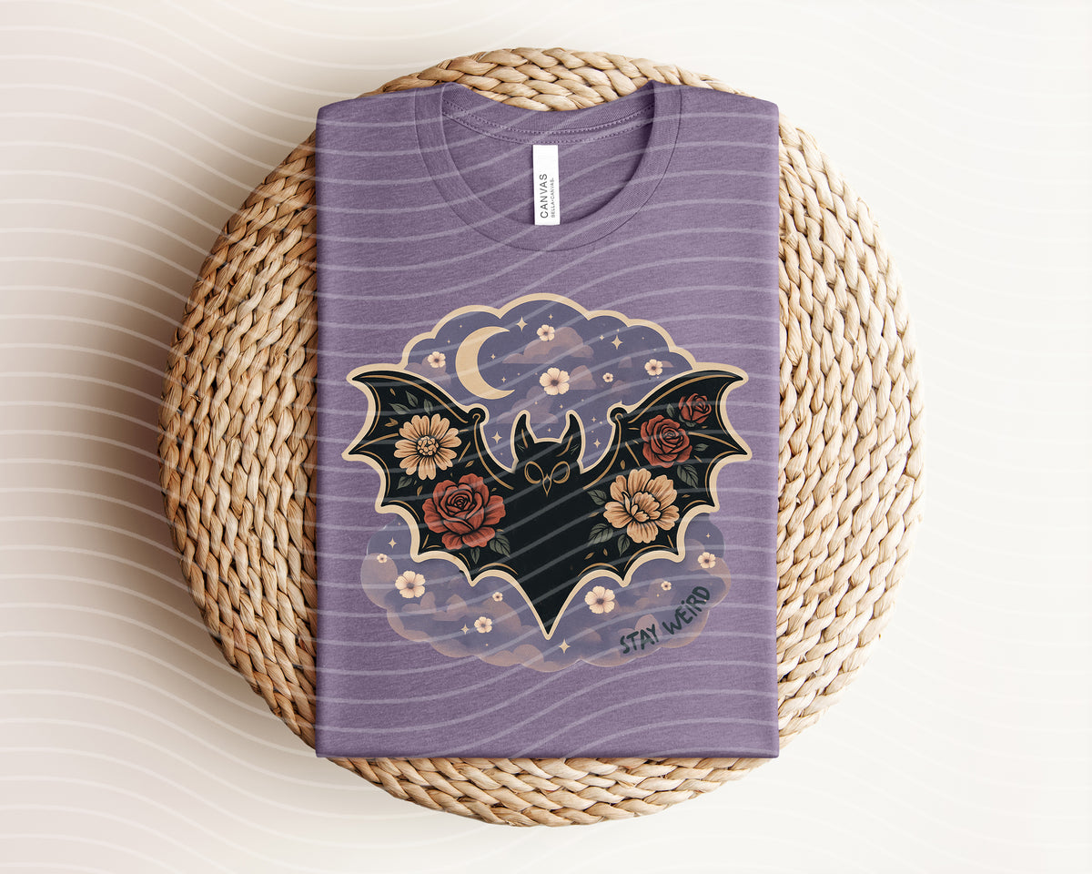 Stay Weird Floral Bat Graphic Tee