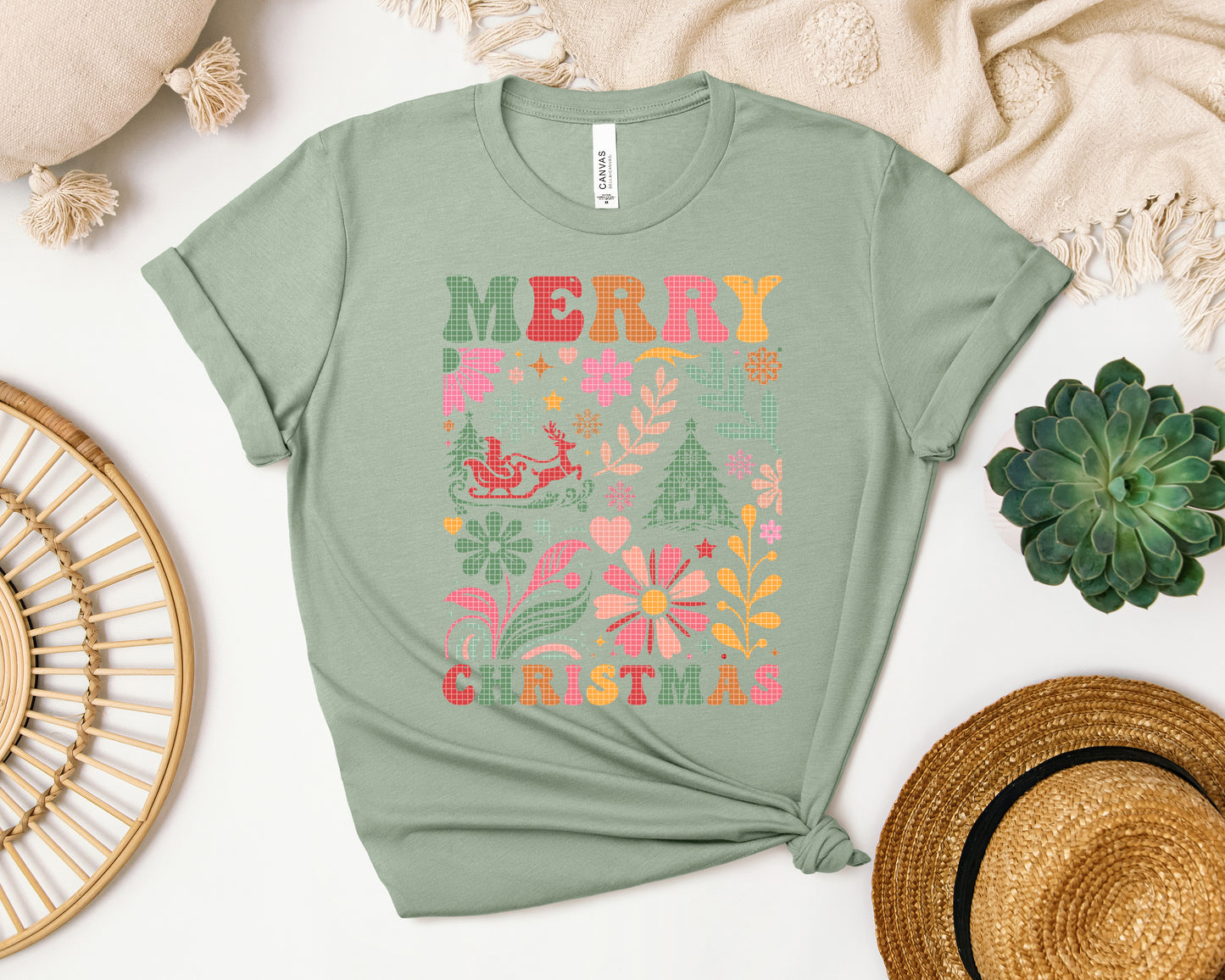 Merry Christmas Floral Graphic Tee