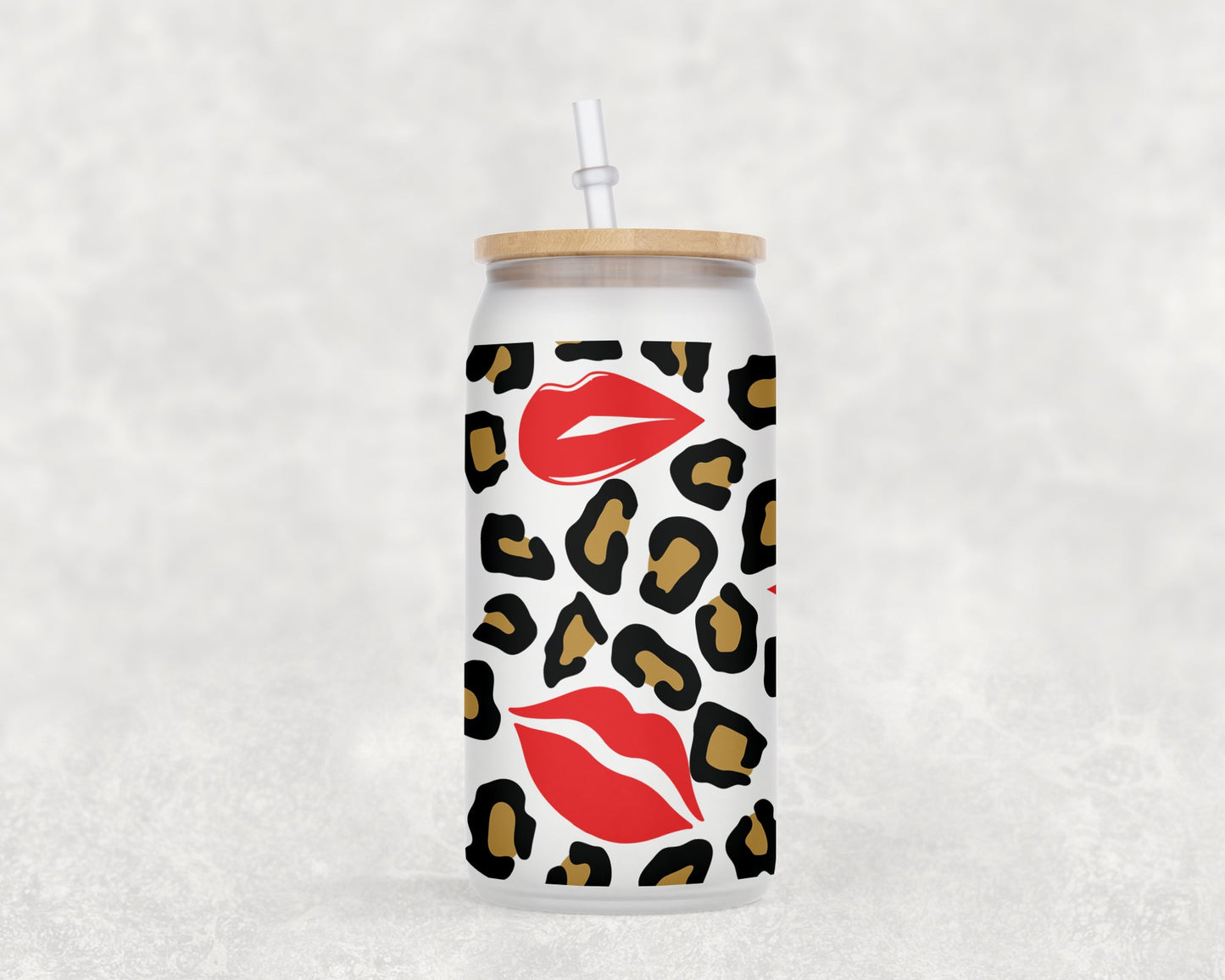 Leopard Lips 16 Oz Glass Can Coffee Mug