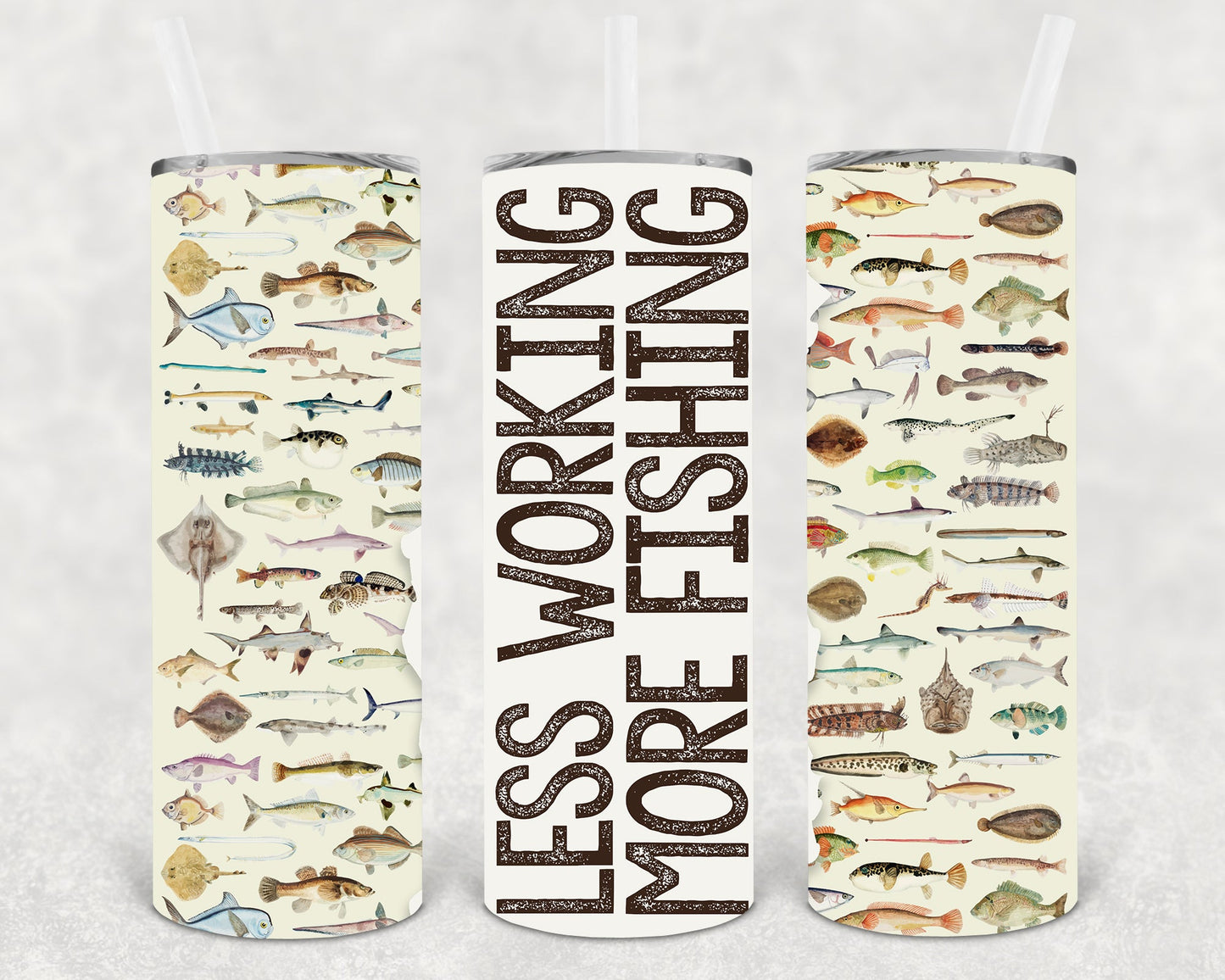 Less Working More Fishing 20 Oz Skinny Tumbler
