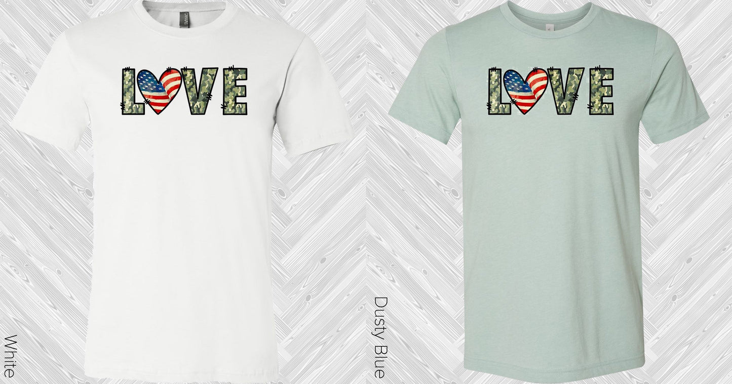 Love Camo Flag Heart Graphic Tee Graphic Tee