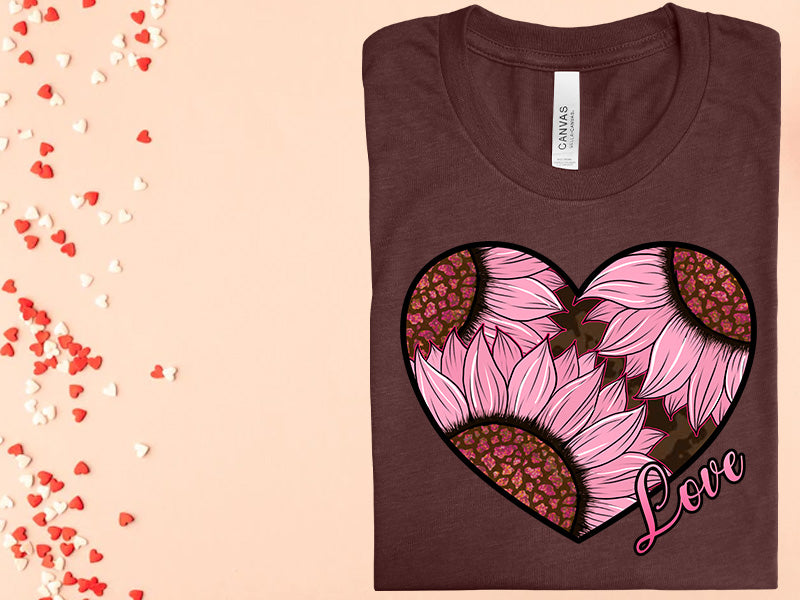 Love Sunflower Heart Graphic Tee Graphic Tee