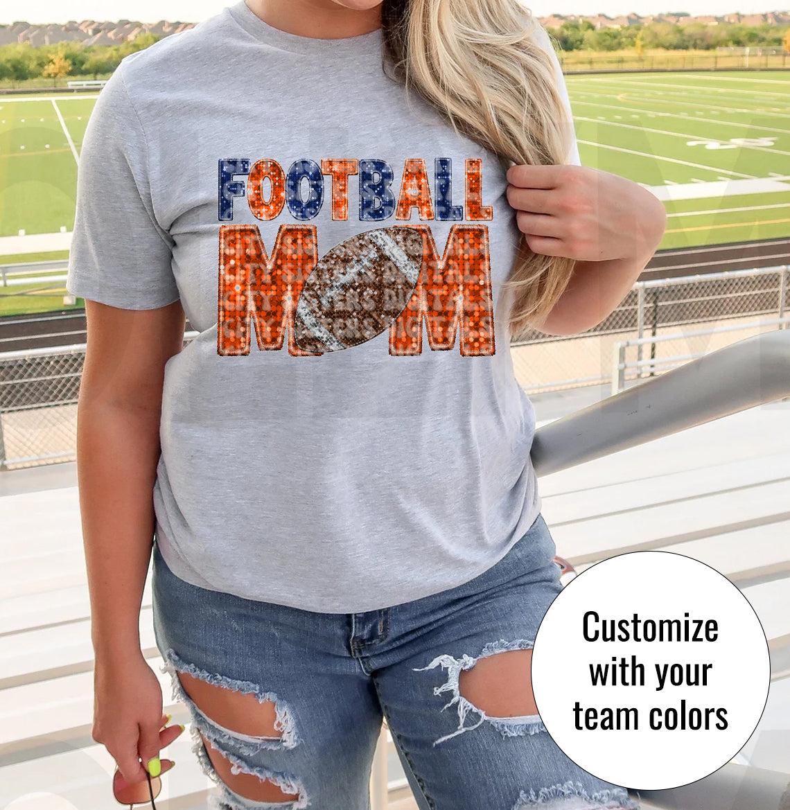 Glitter Football Mom Shirt | Football Shirt | Football Mom Shirts | V Neck  Short Sleeve Shirt | Football Bling | Customize Football Shirt