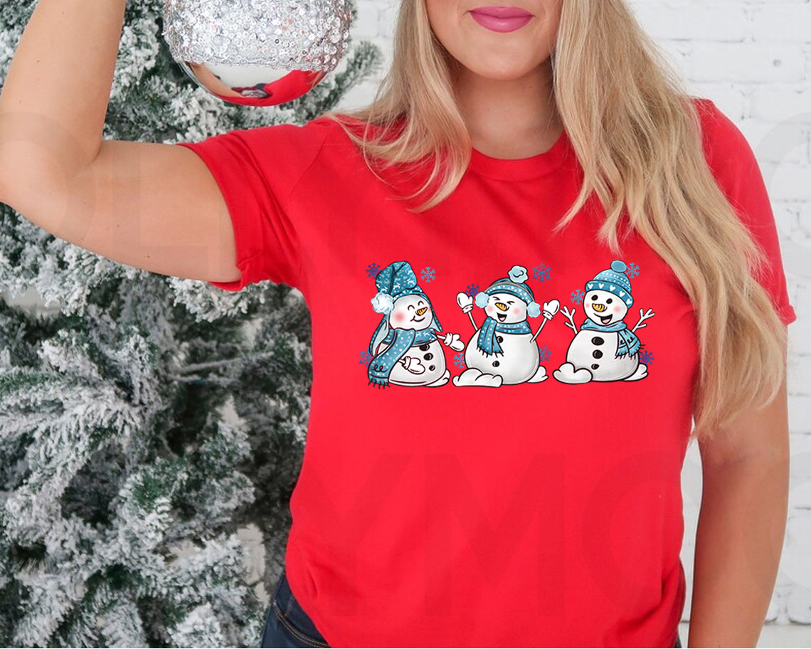 Blue Winter Snowmen Graphic Tee