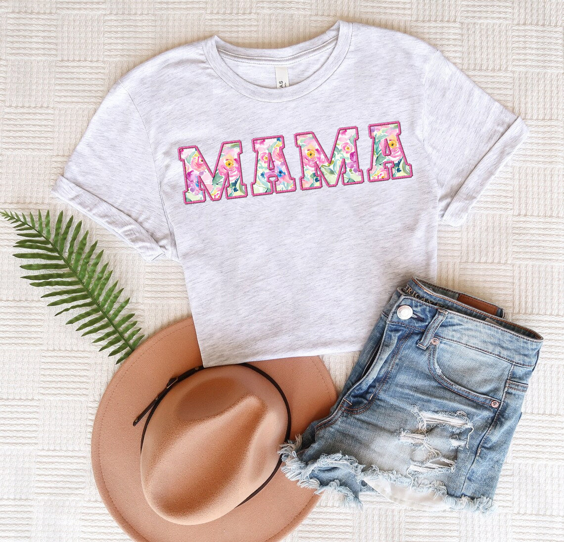 Faux Embroidery Floral - Customize with Your Name Graphic Tee