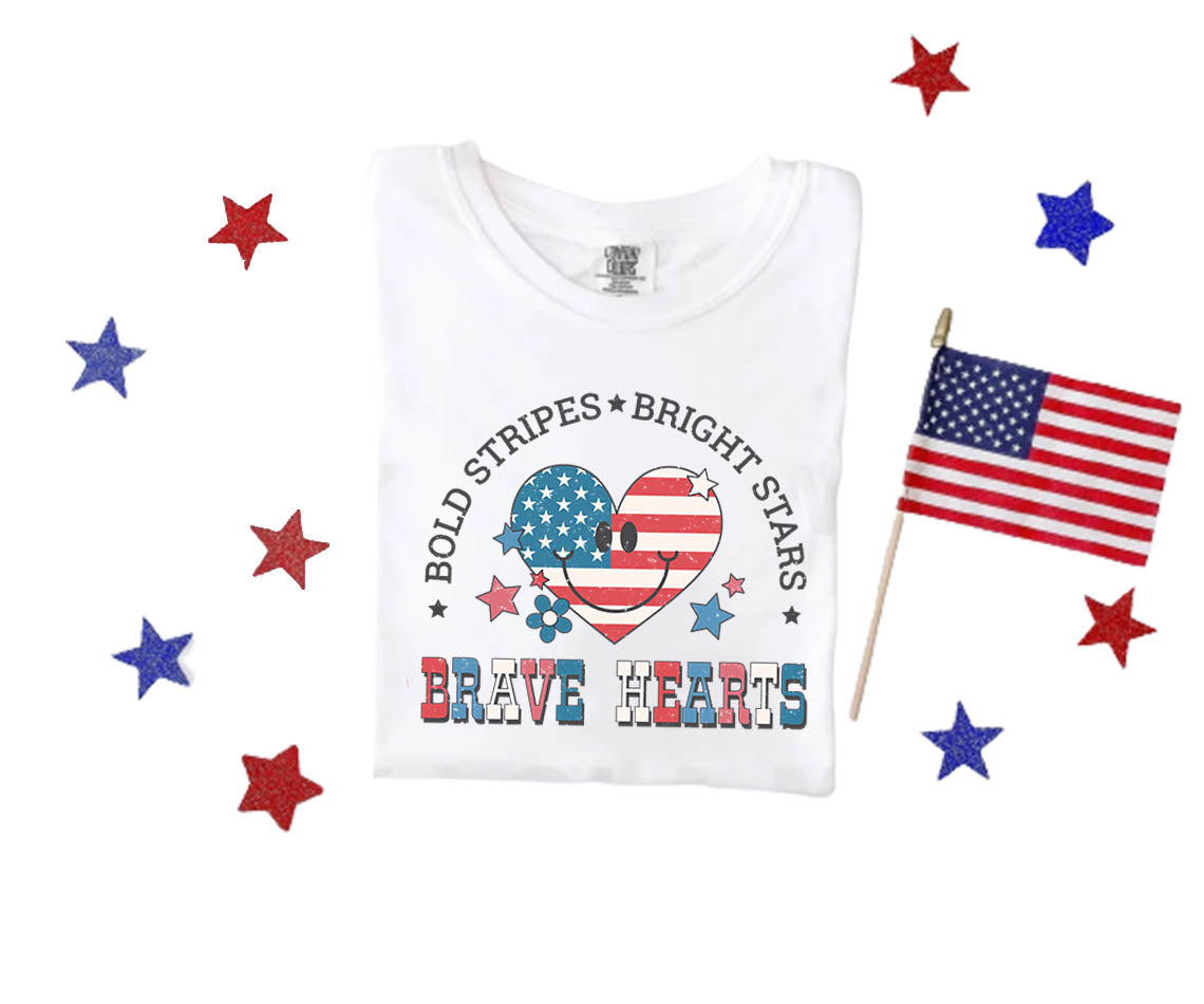 Bold Stripes Bright Stars Brave Hearts Graphic Tee