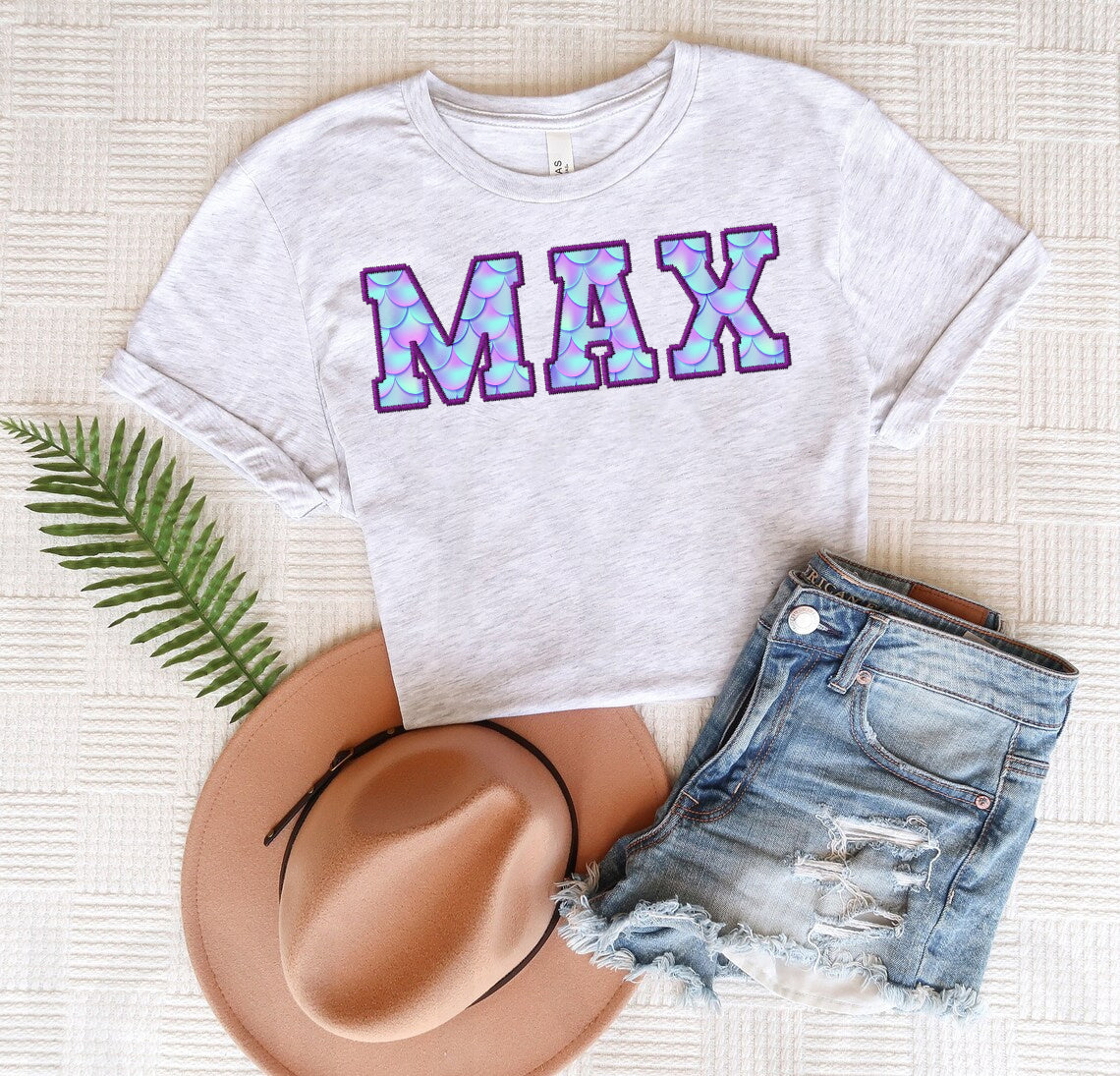 Faux Embroidery Mermaid - Customize with Your Name Graphic Tee