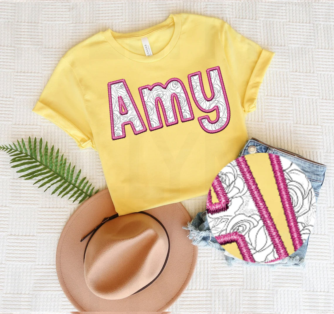 Floral Name Faux Embroidery Graphic Tee