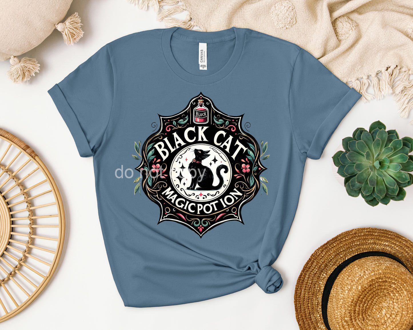 Black Cat Magic Potion Label Graphic Tee