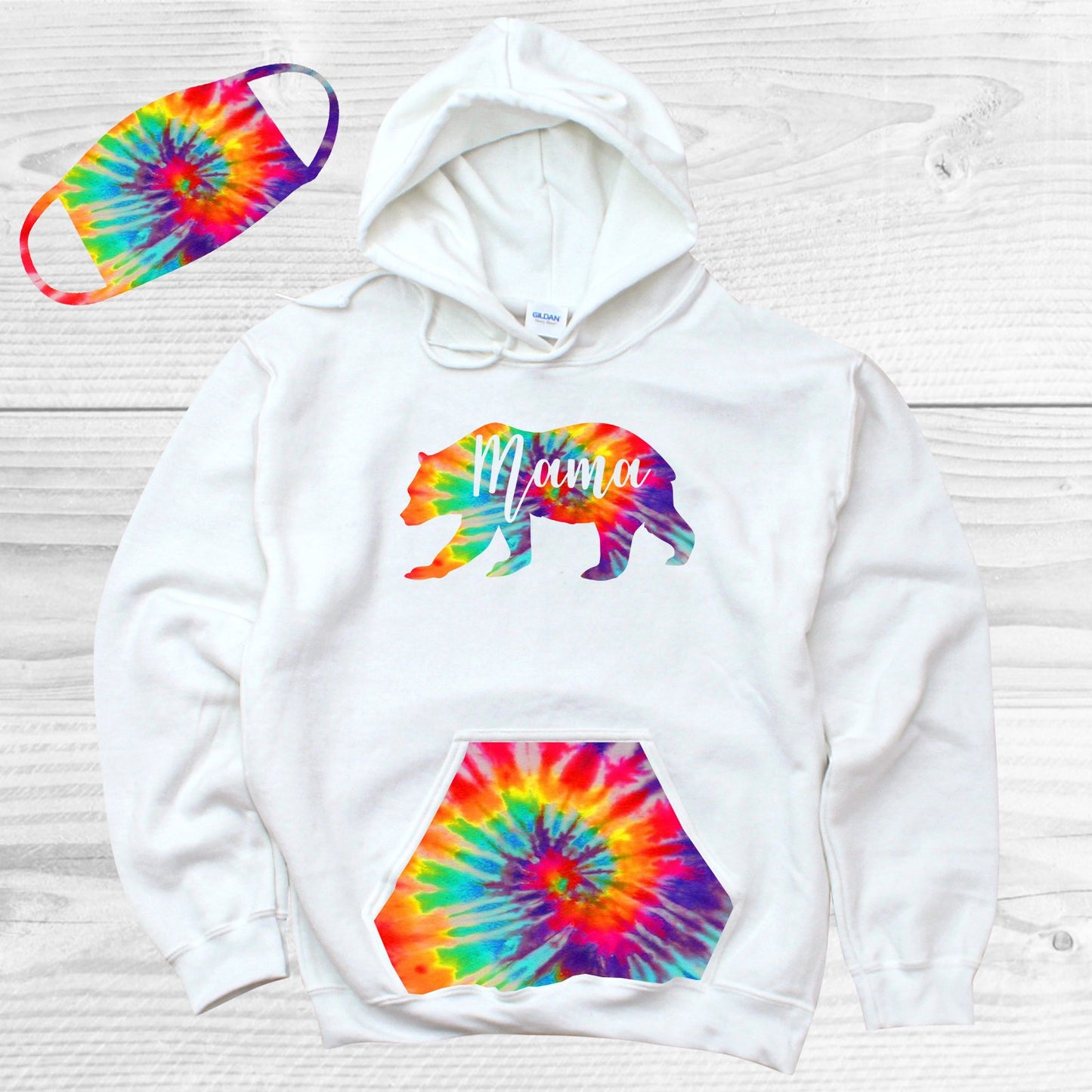 Mama Bear Pattern Pocket Hoodie Graphic Tee