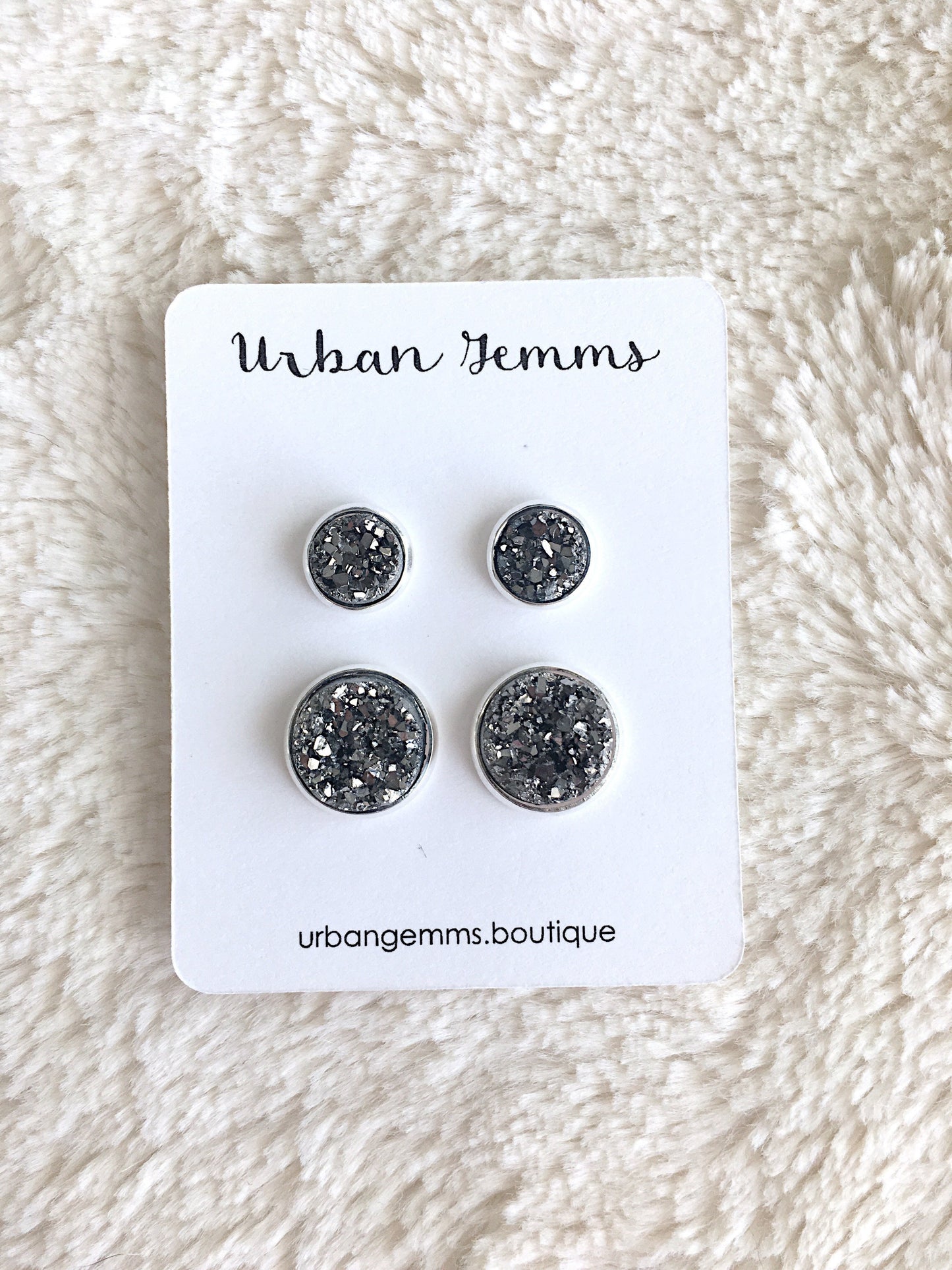 Druzy Set - Gunmetal Earrings