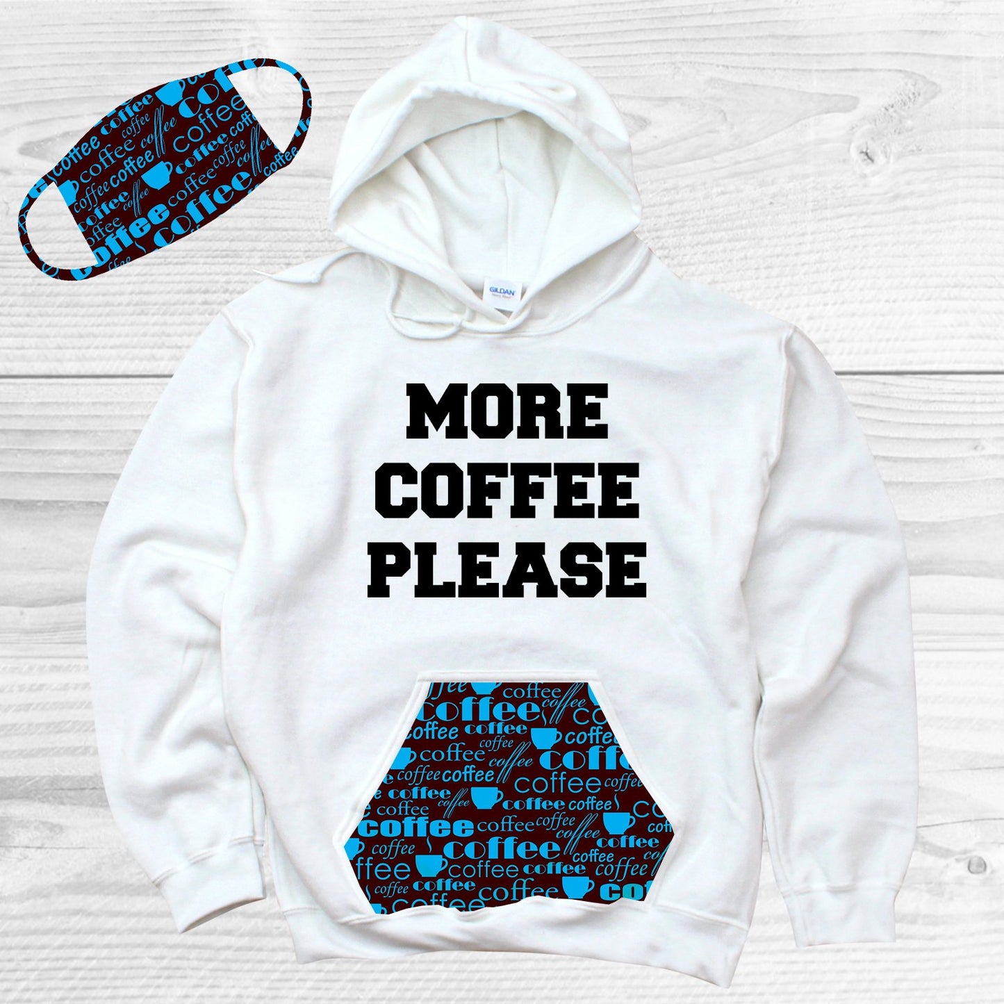 More Coffee Please Pattern Pocket Hoodie Graphic Tee