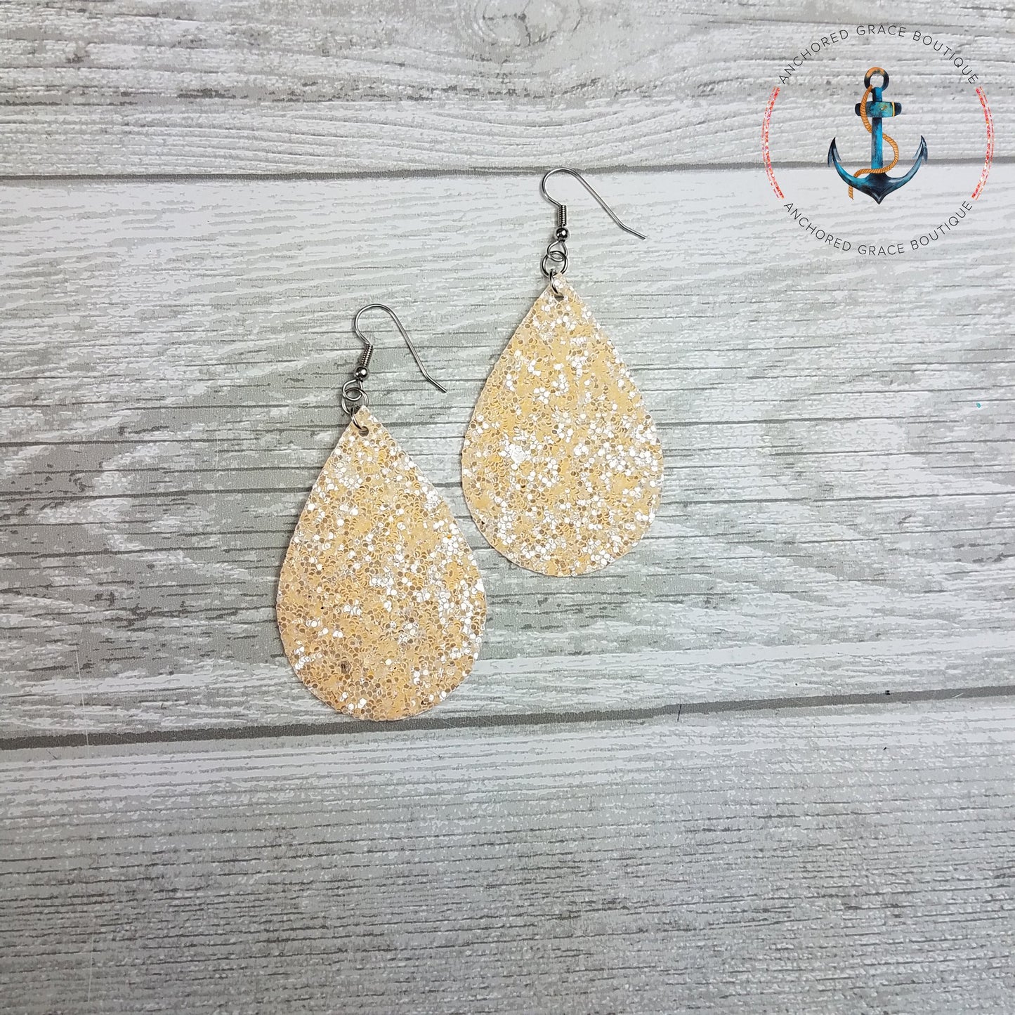 Chunky Sweetcream Glitter Faux Leather Teardrop Earrings