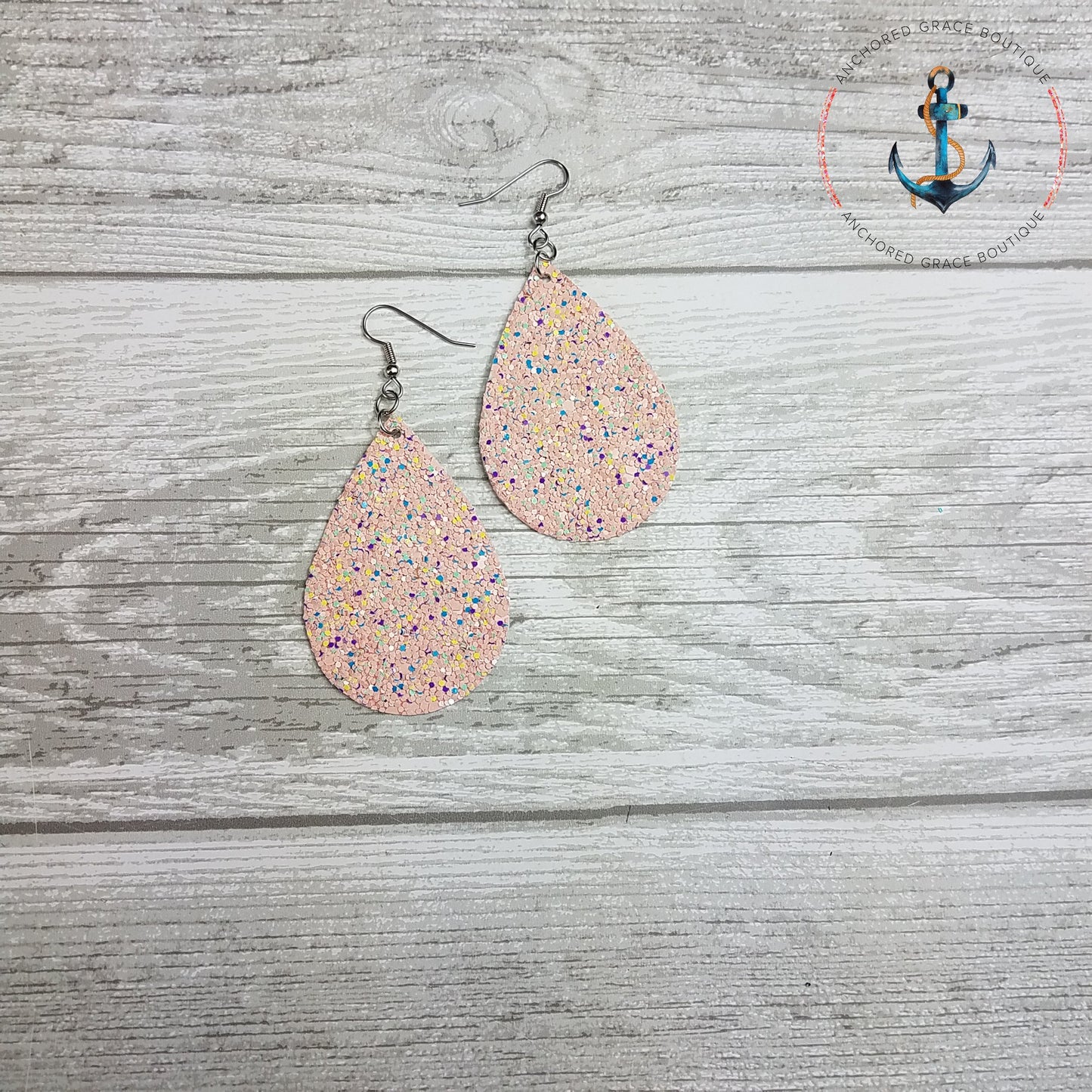 Chunky Pink Frosting Glitter Faux Leather Teardrop Earrings
