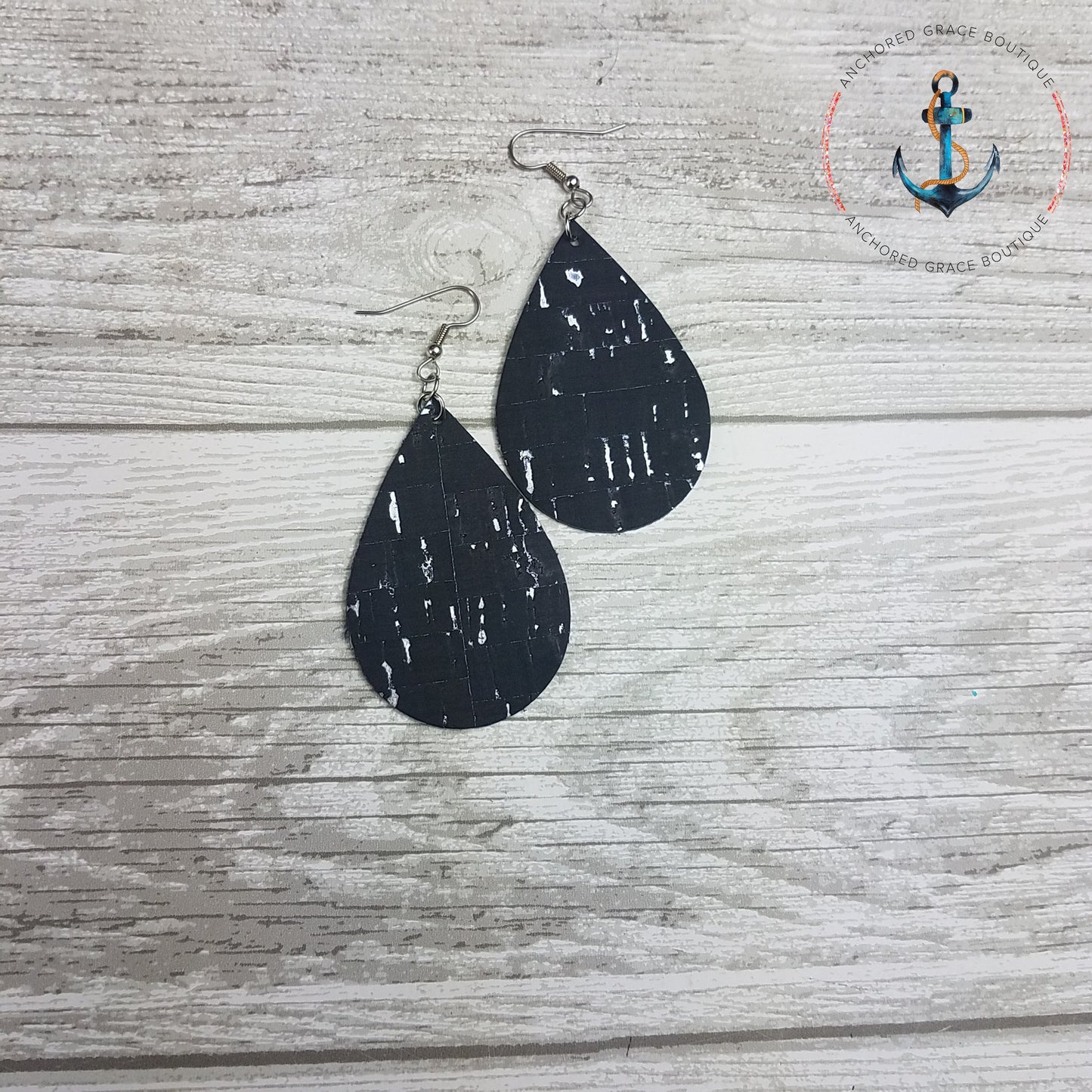 Silver Gilded Black Cork Drop Earrings