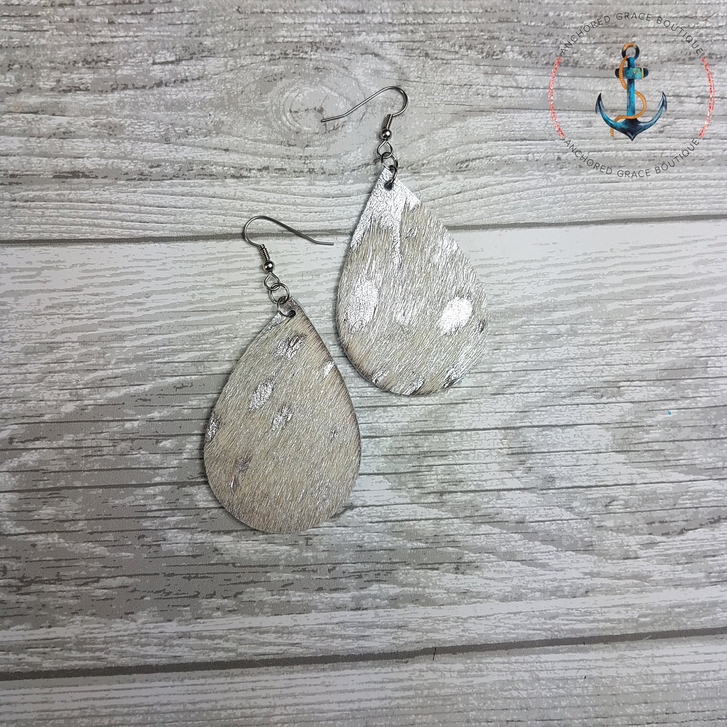 Silver Acid Wash Hair On Leather Drop Earrings