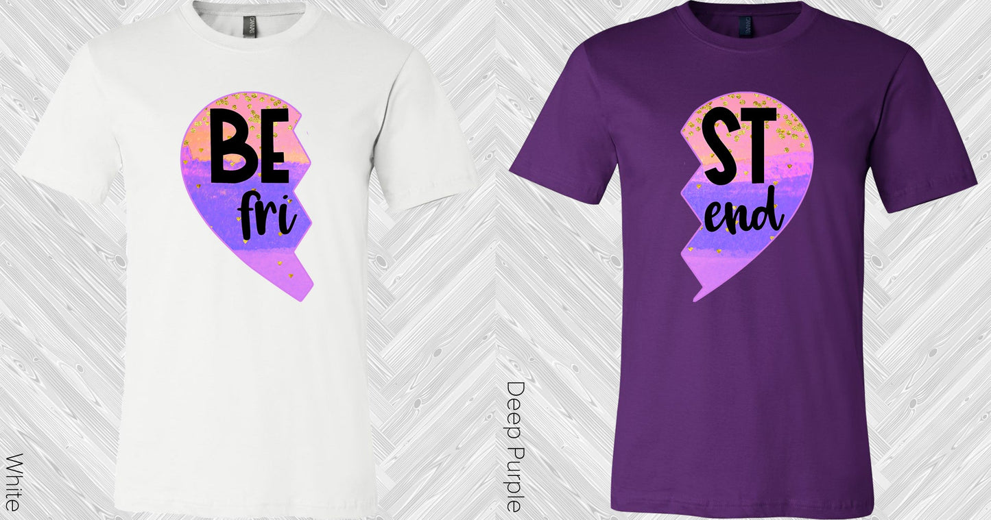 Pastel Stripes Heart Best Friend (Right Shirt In Photo) Graphic Tee Graphic Tee