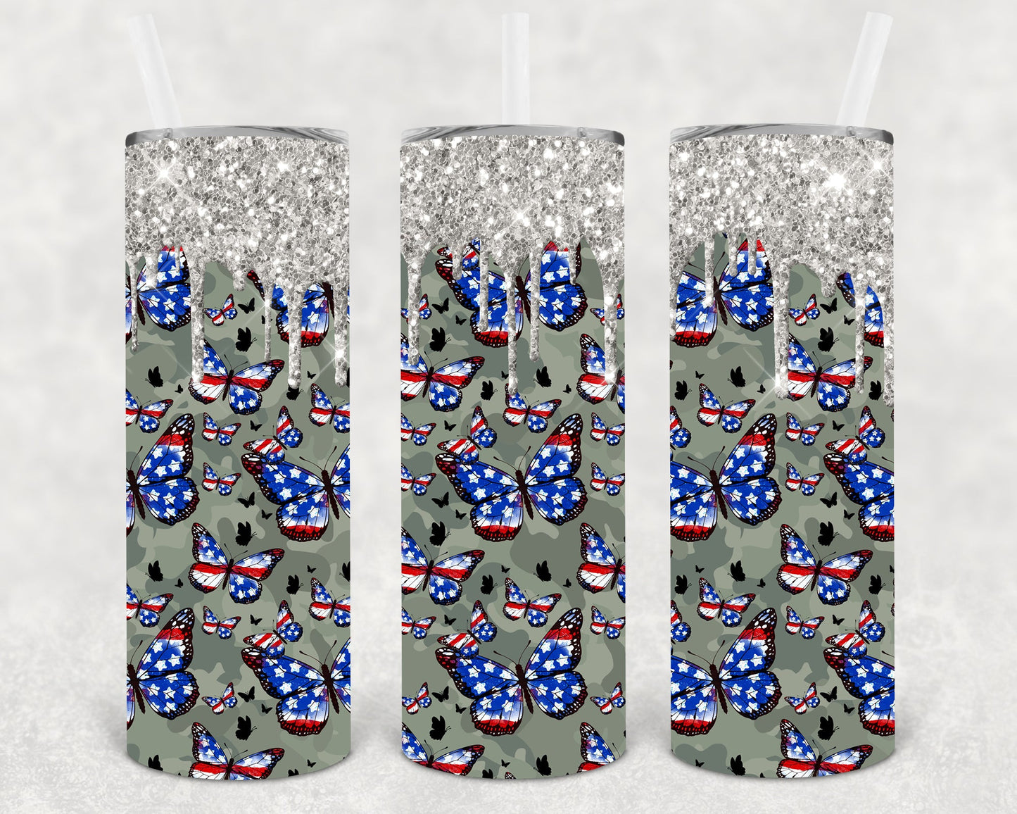 Patriotic Butterflies 20 Oz Skinny Tumbler