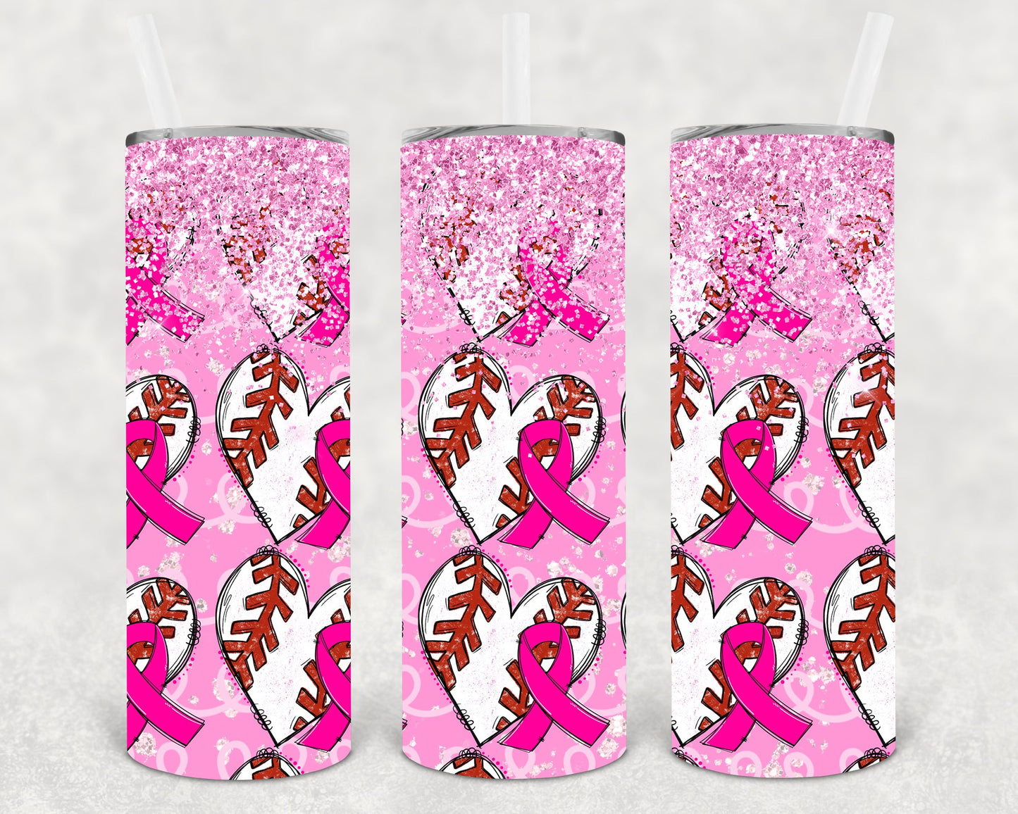 Pink Ribbon Baseball 20 Oz Skinny Tumbler
