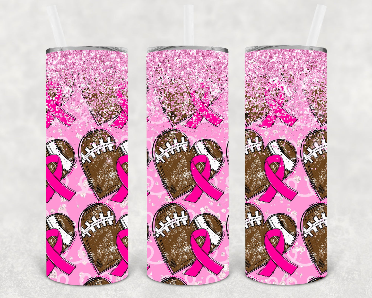 Pink Ribbon Football 20 Oz Skinny Tumbler