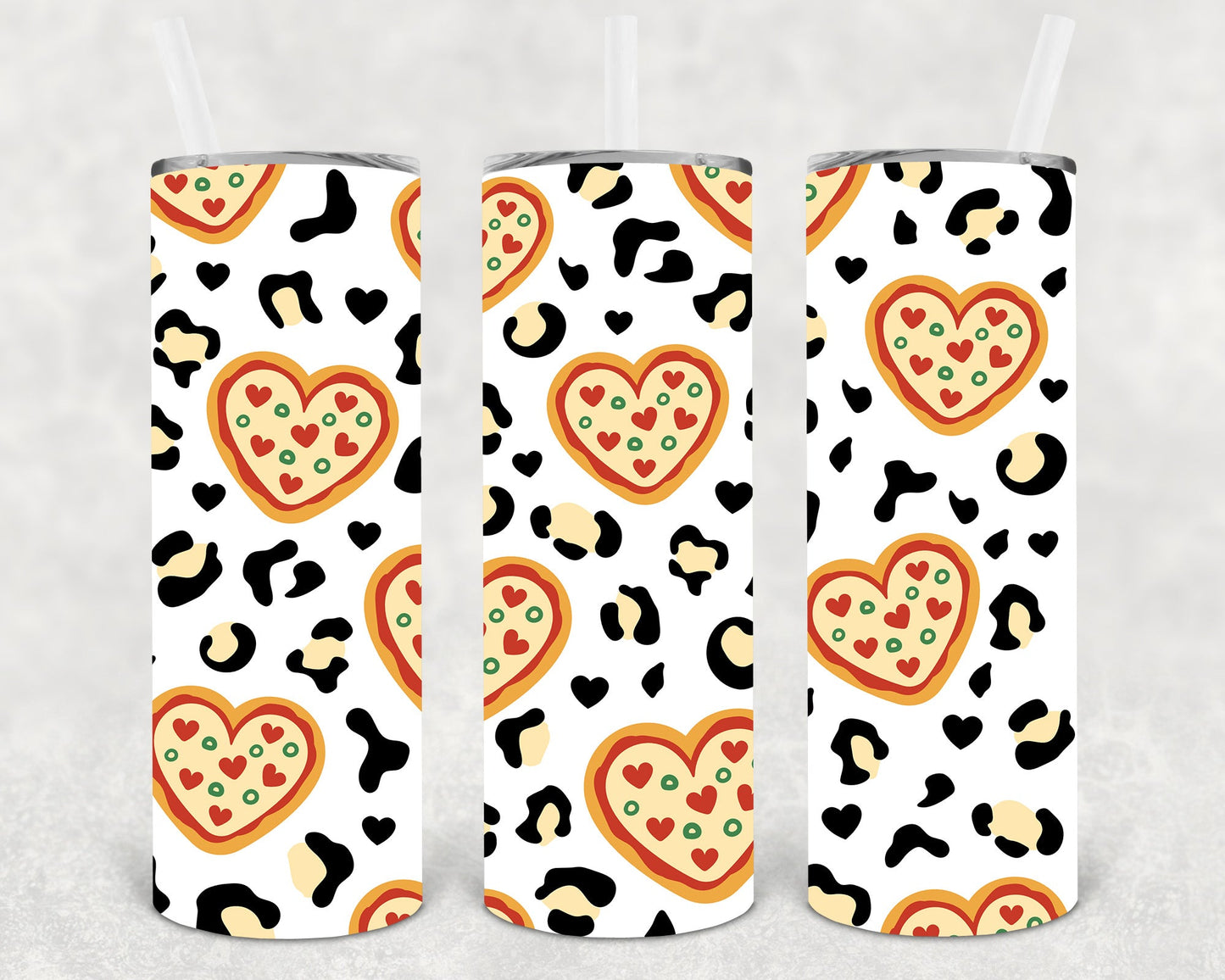 Pizza Heart Leopard 20 Oz Skinny Tumbler