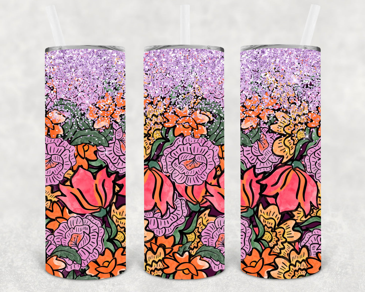 Purple Floral 20 Oz Skinny Tumbler