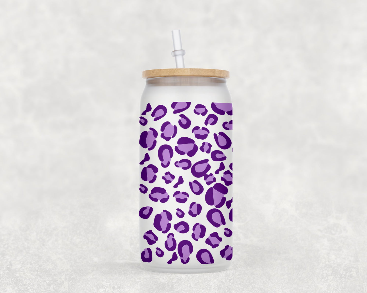 Purple Leopard 16 Oz Glass Can Coffee Mug