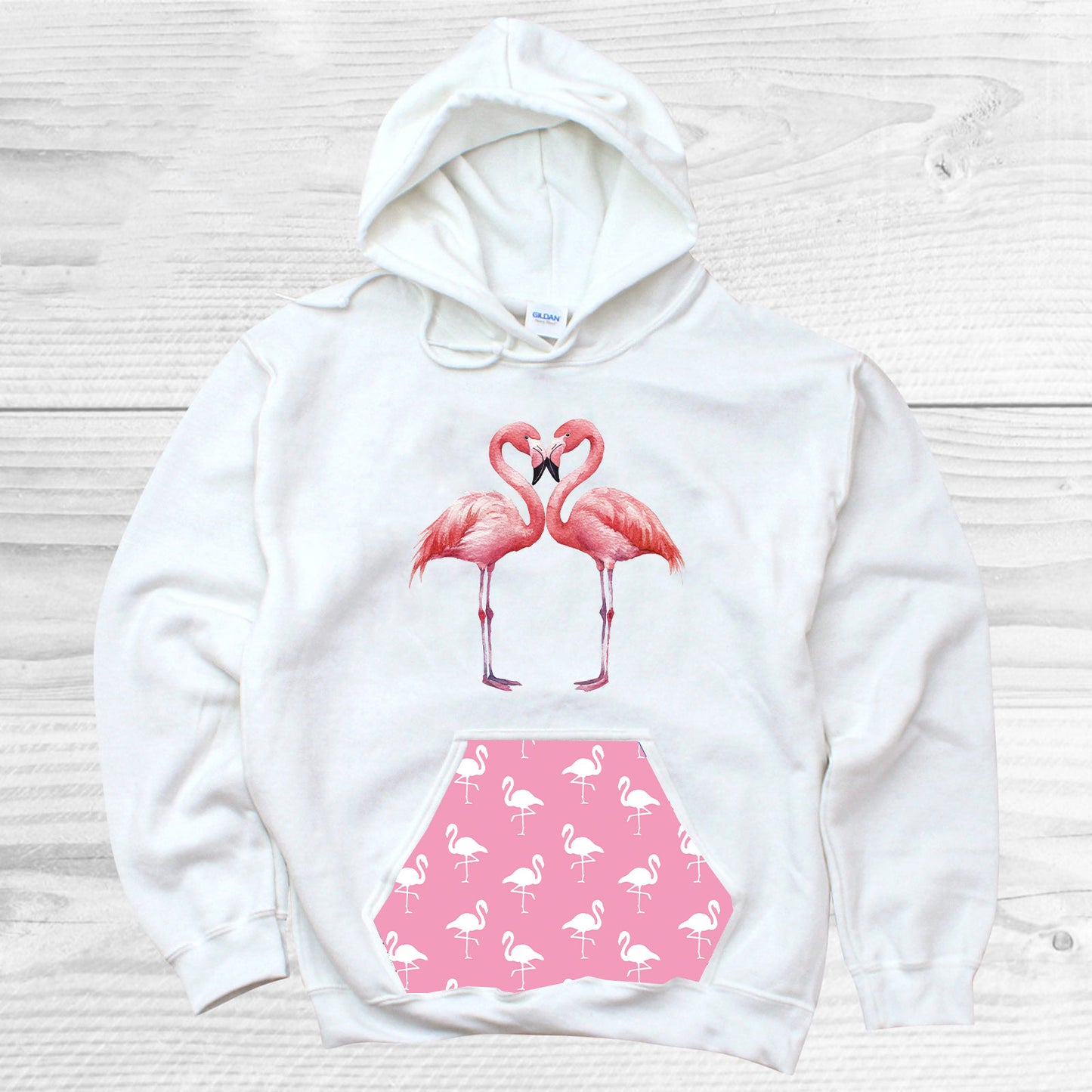 Flamingo Pattern Pocket Hoodie
