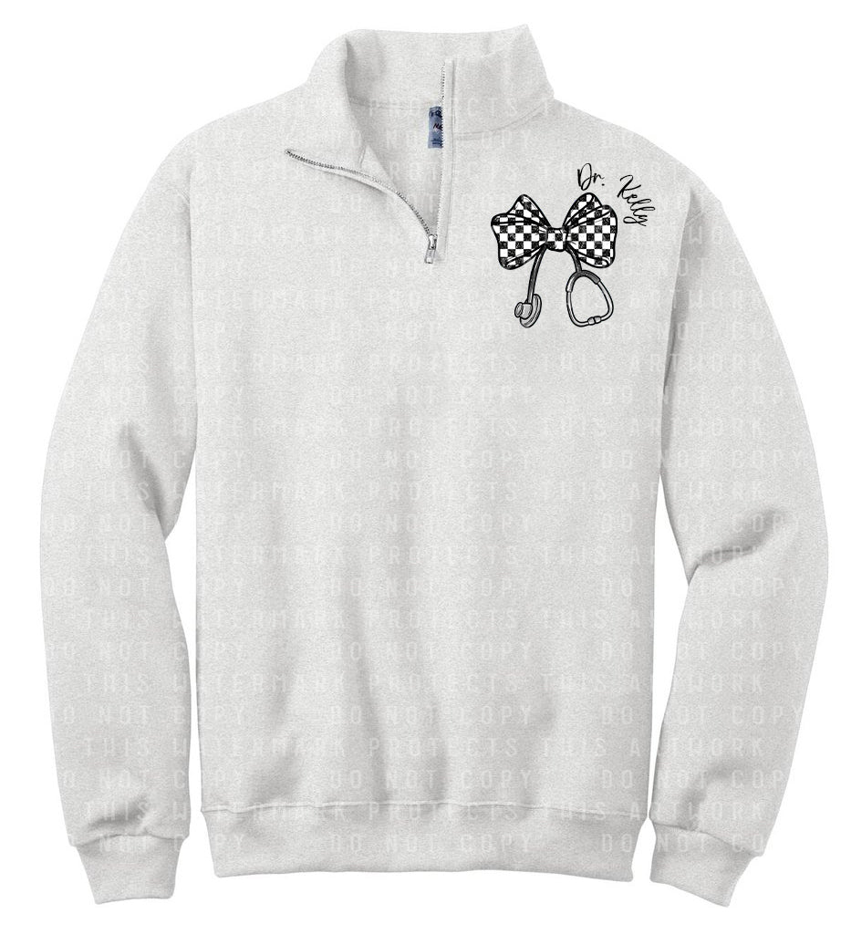 Checkered Bow Stethoscope Quarter Zip