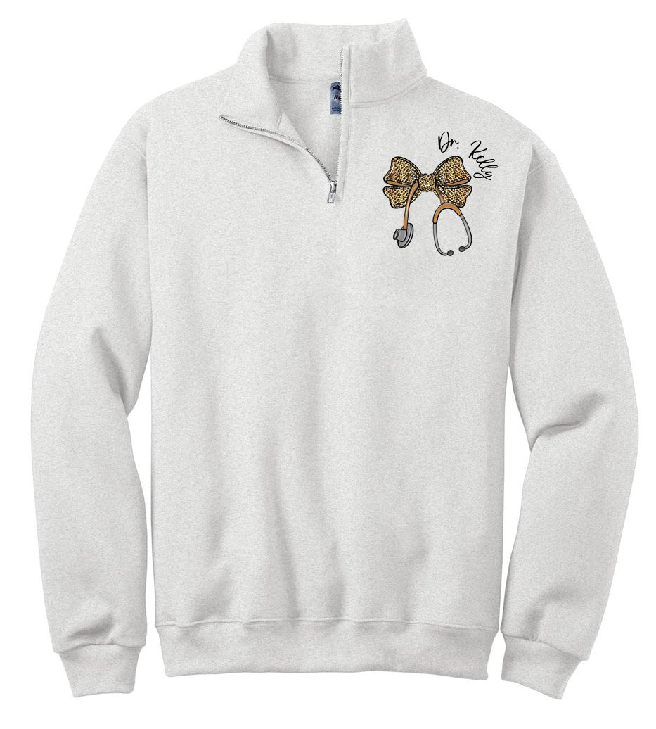 Leopard Stethoscope Bow Quarter Zip