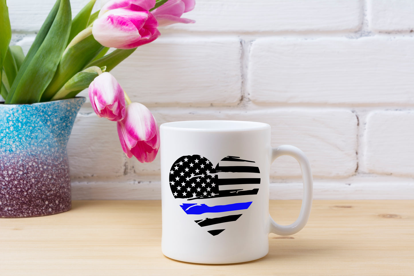 Blue Line Heart Mug