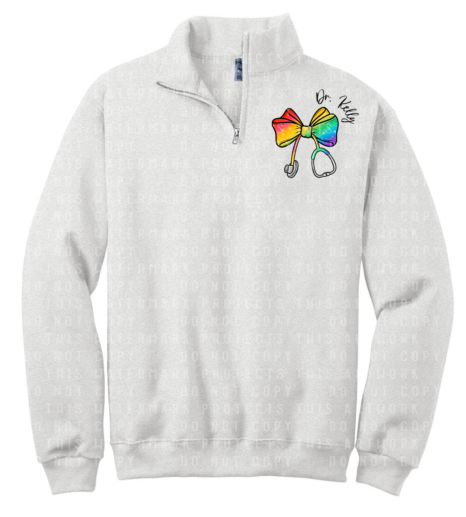 Rainbow Bow Stethoscope Quarter Zip