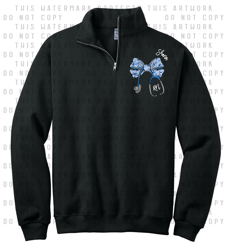 Blue Stethoscope Bow Quarter Zip