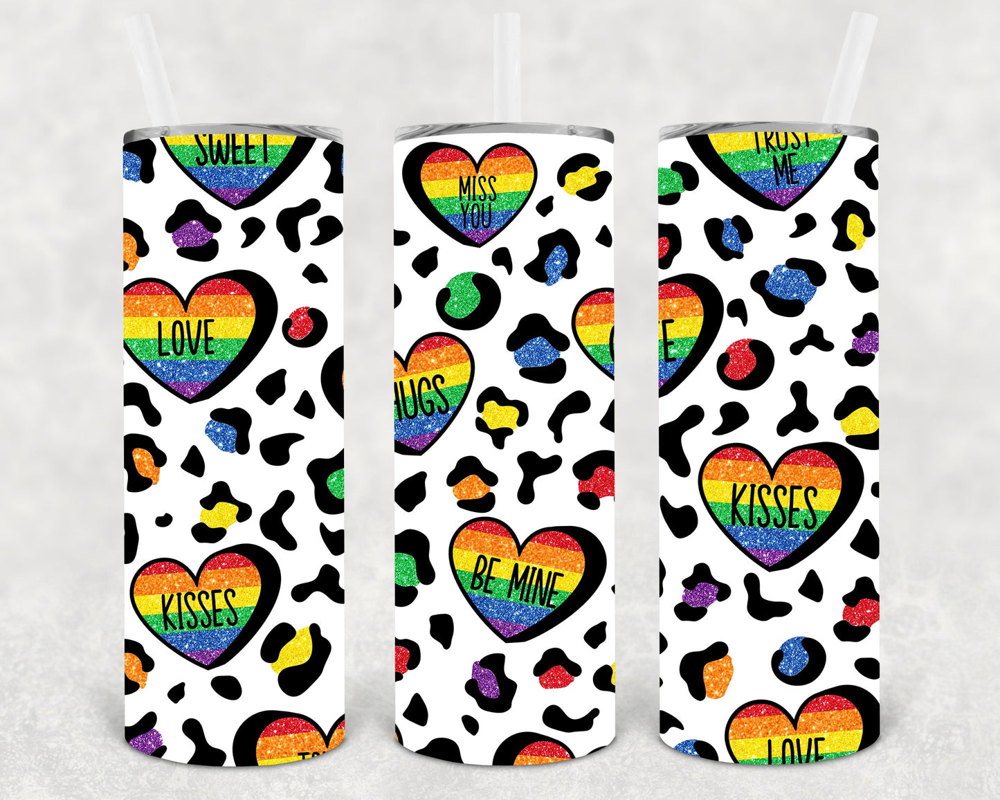 Rainbow Hearts Leopard 20 Oz Skinny Tumbler