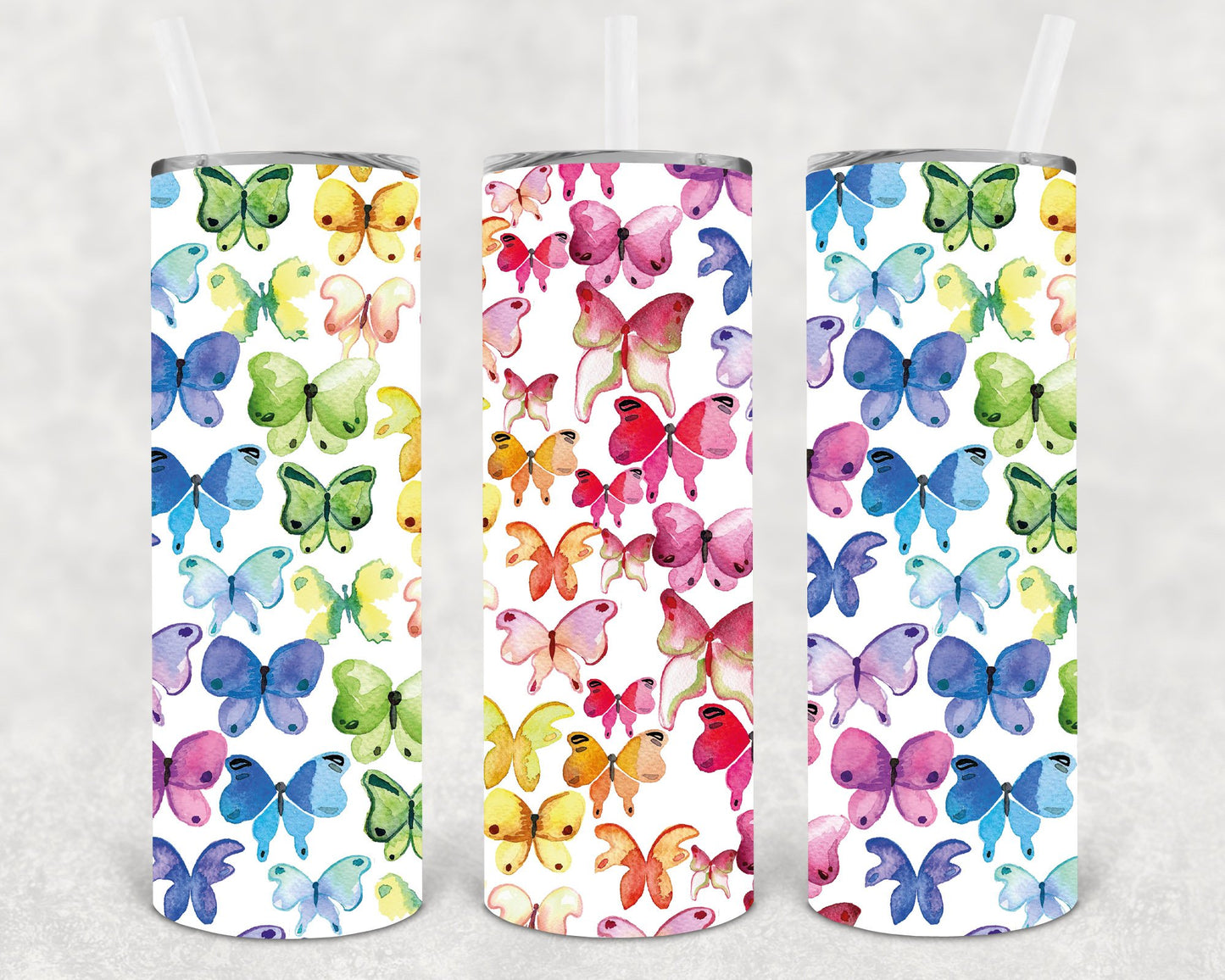 Rainbow Watercolor Butterfly 20 Oz Skinny Tumbler