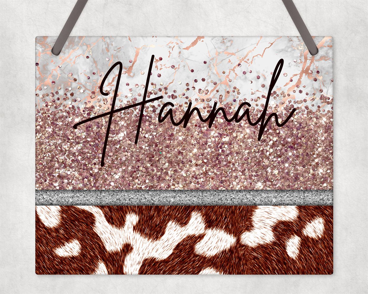 Rose Gold And Cow Pattern Wall Sign Hanging