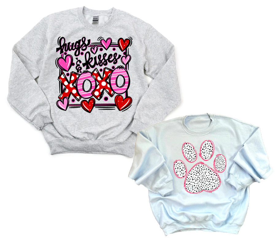 Hugs and Kisses / Paw Print Double Printed Graphic Sweatshirt