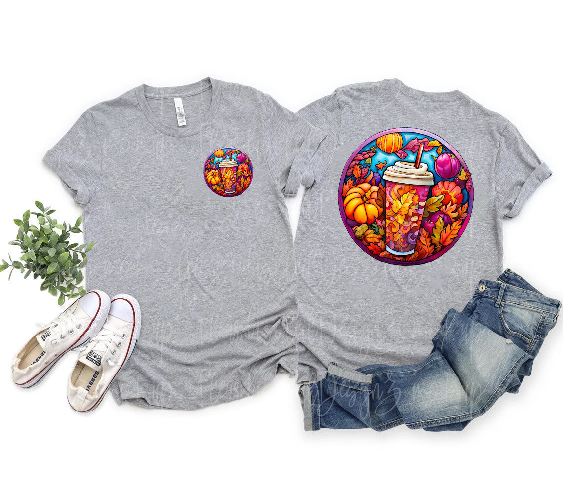 Fall Coffee Stained Glass Graphic Tee