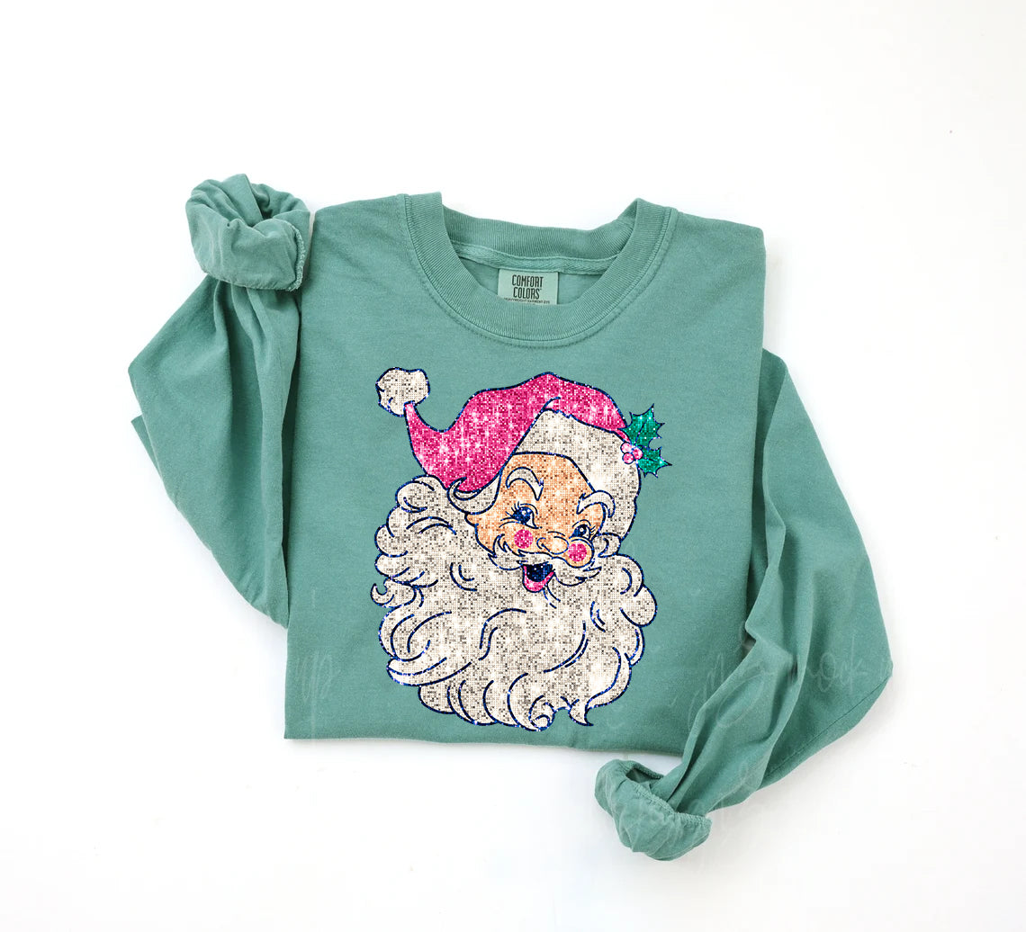 Faux Glitter Santa Graphic Tee