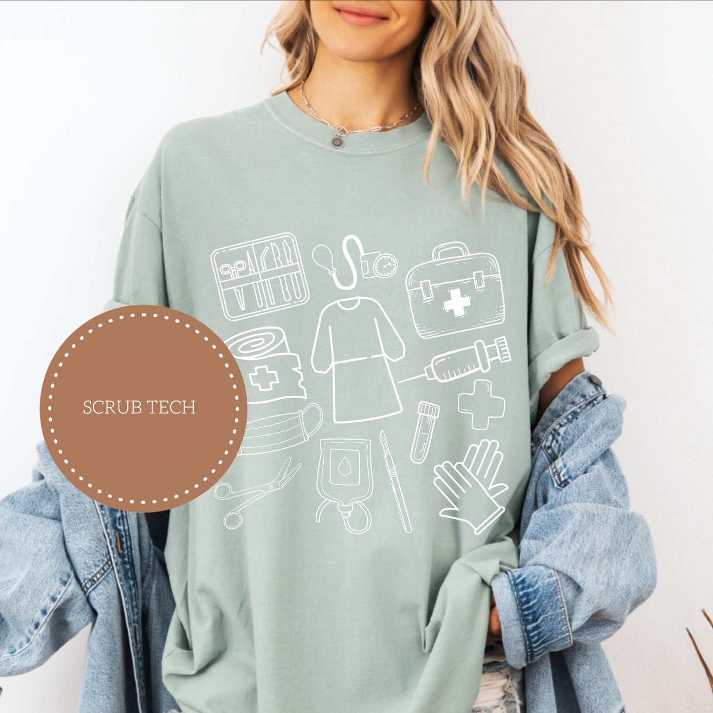 Scrub Tech Doodle Icons Graphic Tee