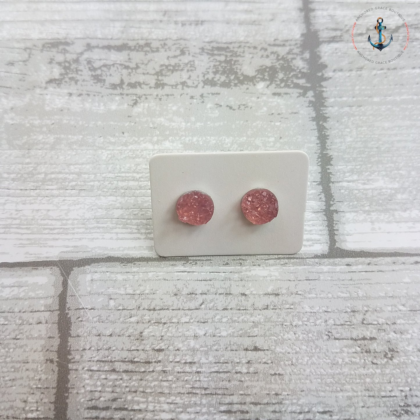 8Mm Druzy Stud Earrings - Pale Pink