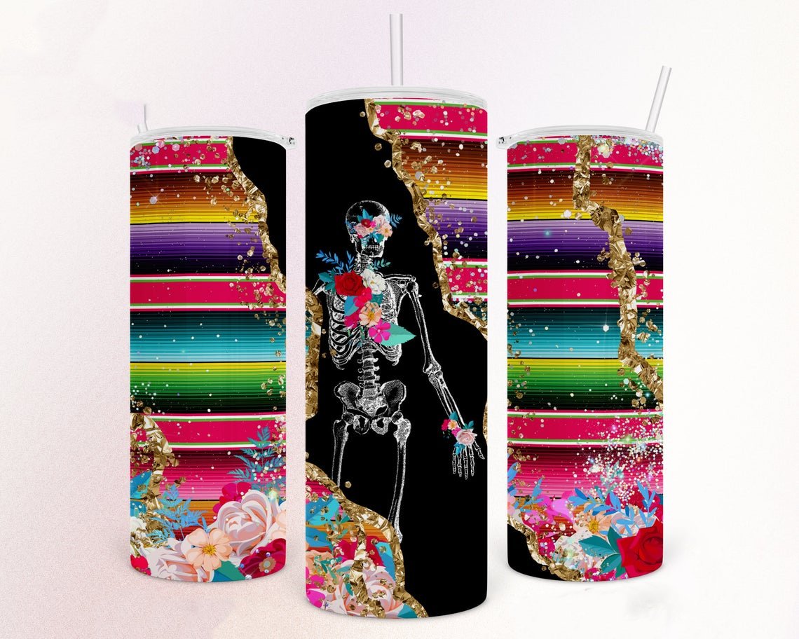 Serape Skeleton 20 Oz Skinny Tumbler
