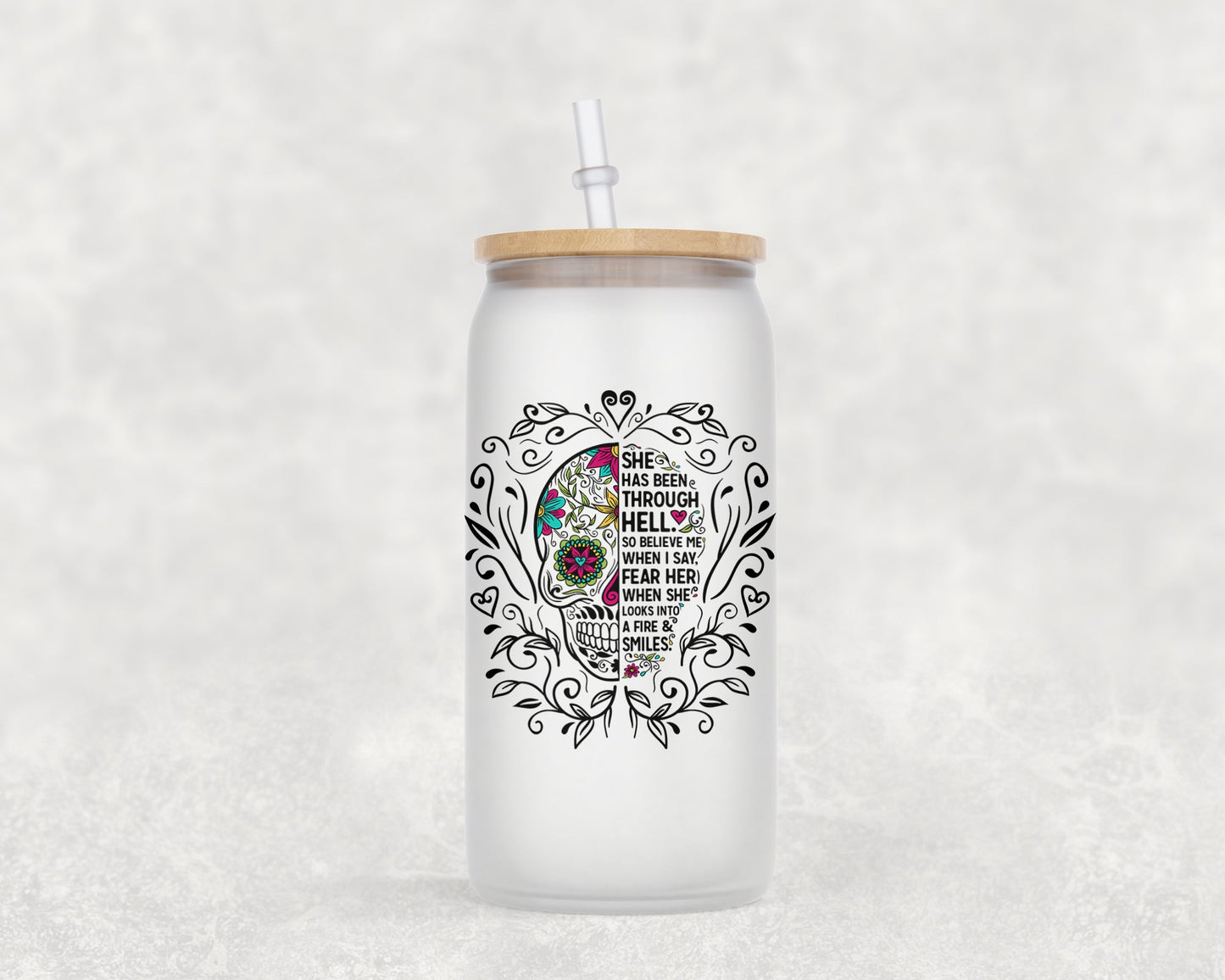 She Has Been Through Hell 16 Oz Glass Can Coffee Mug