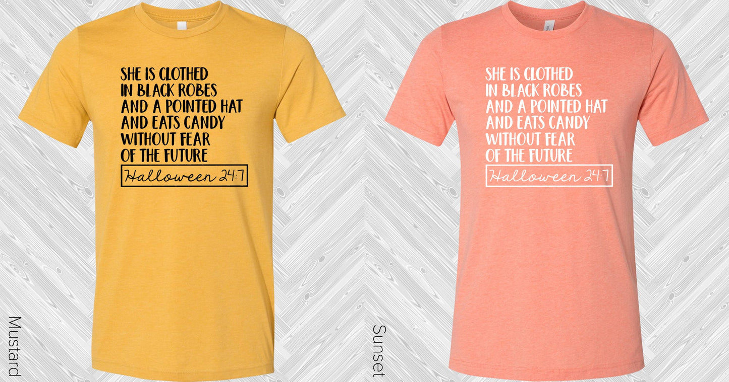 She Is Clothed In Black Robes And A Pointed Hat Eats Halloween Candy Without Fear Of The Future 24:7