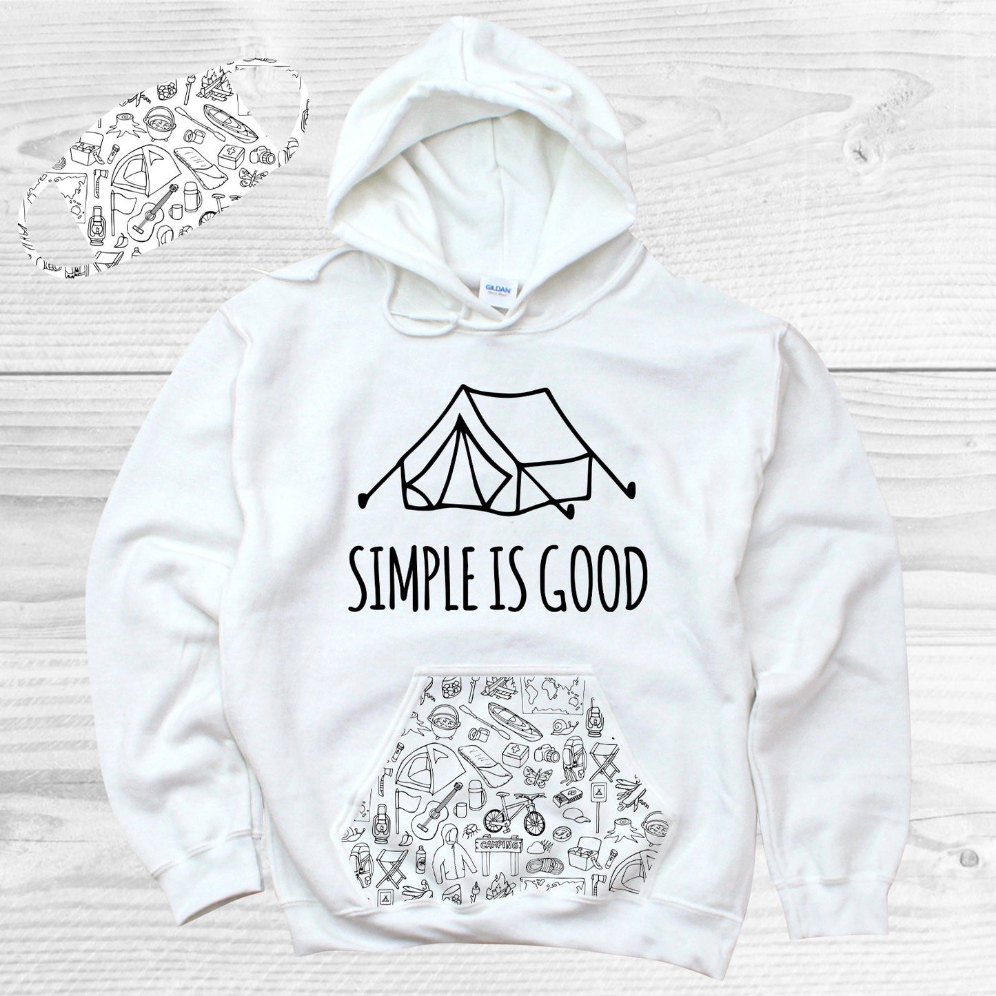 Simple Is Good Pattern Pocket Hoodie Graphic Tee