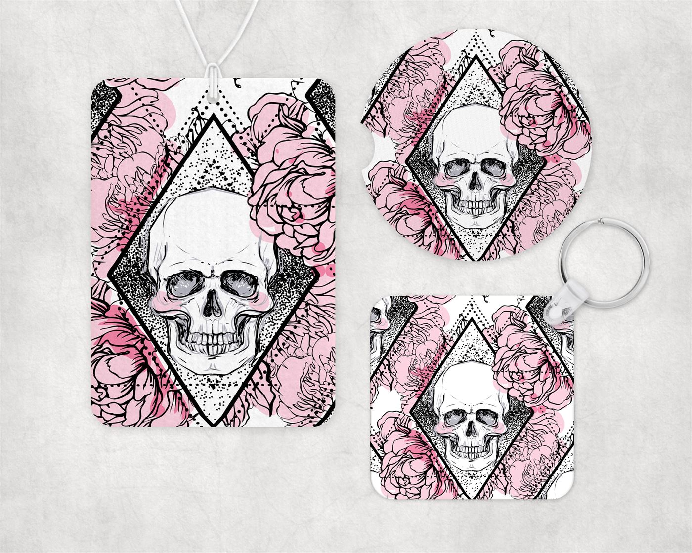 Pink Skull Car Set Keychains
