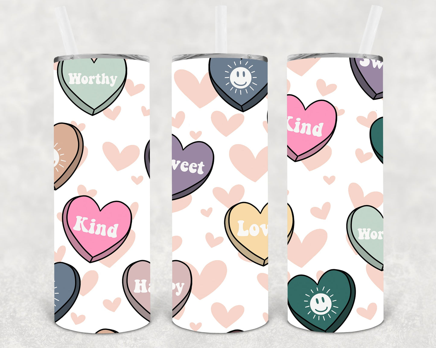 Smiley Hearts 20 Oz Skinny Tumbler