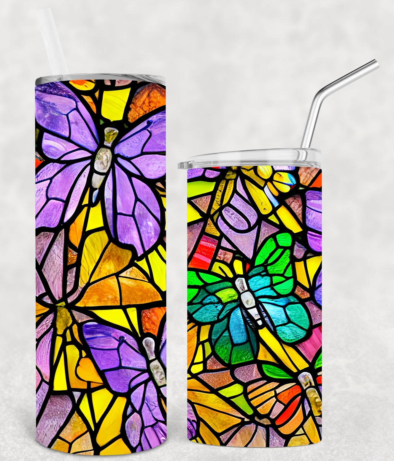 Stained Glass Butterflies 20 Oz Skinny Tumbler