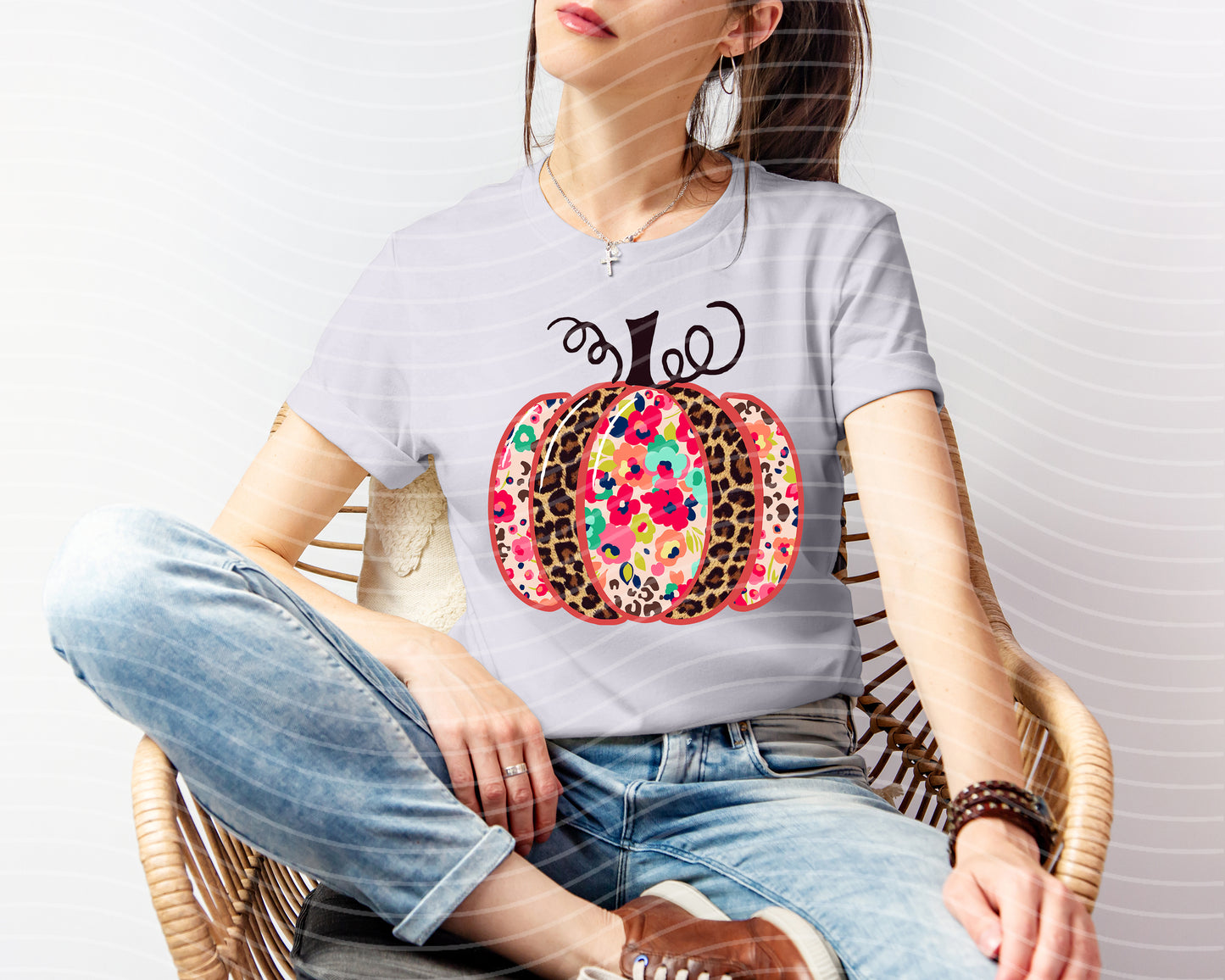 Floral and Leopard Pumpkin Graphic Tee