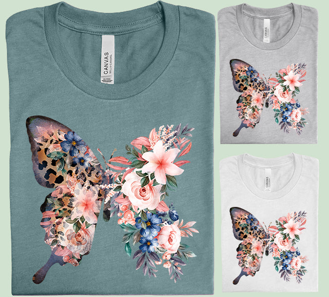 Leopard Floral Butterfly Graphic Tee